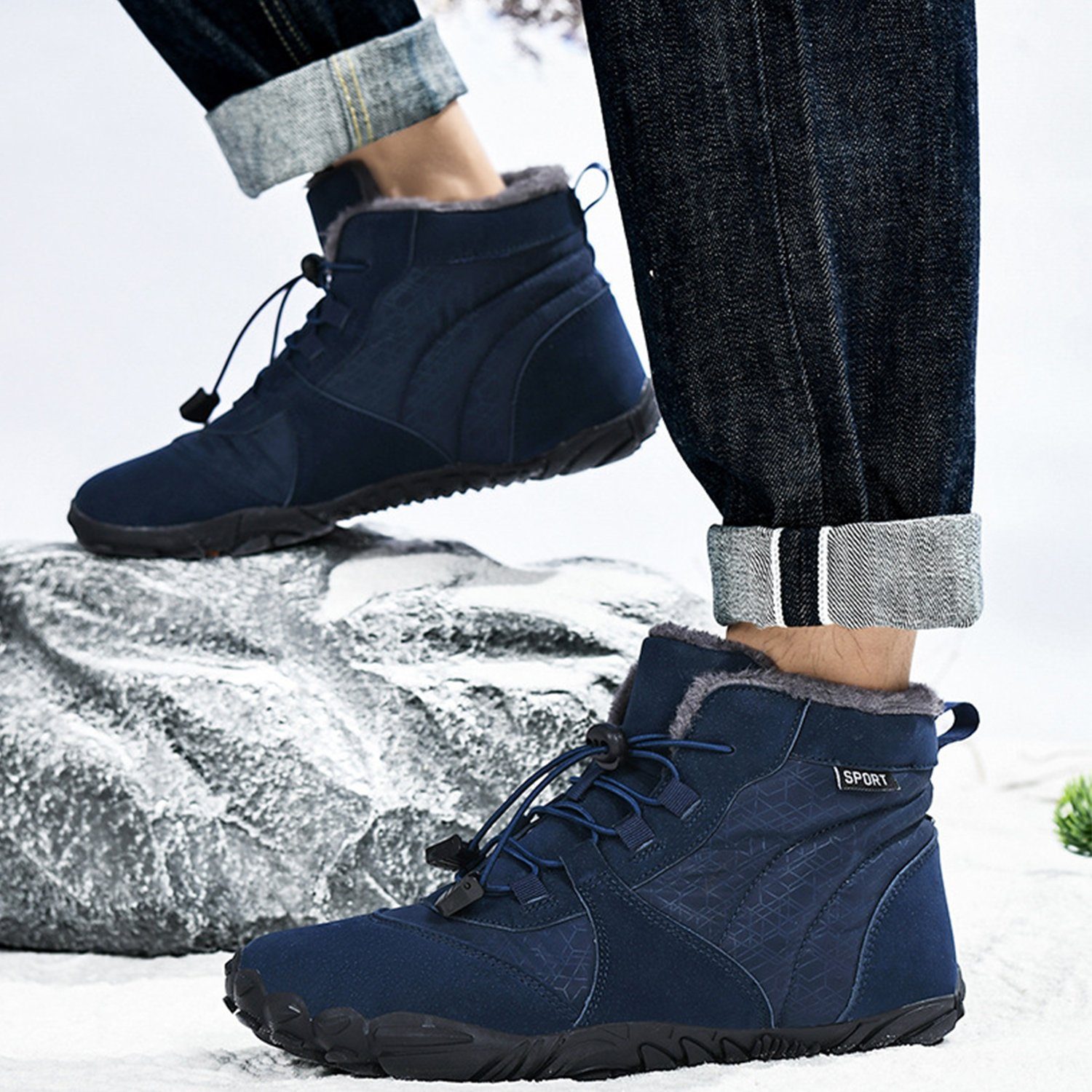 Daisred Barfußschuhe Winter Herren Wasserdicht Traillaufschuhe Snowboots