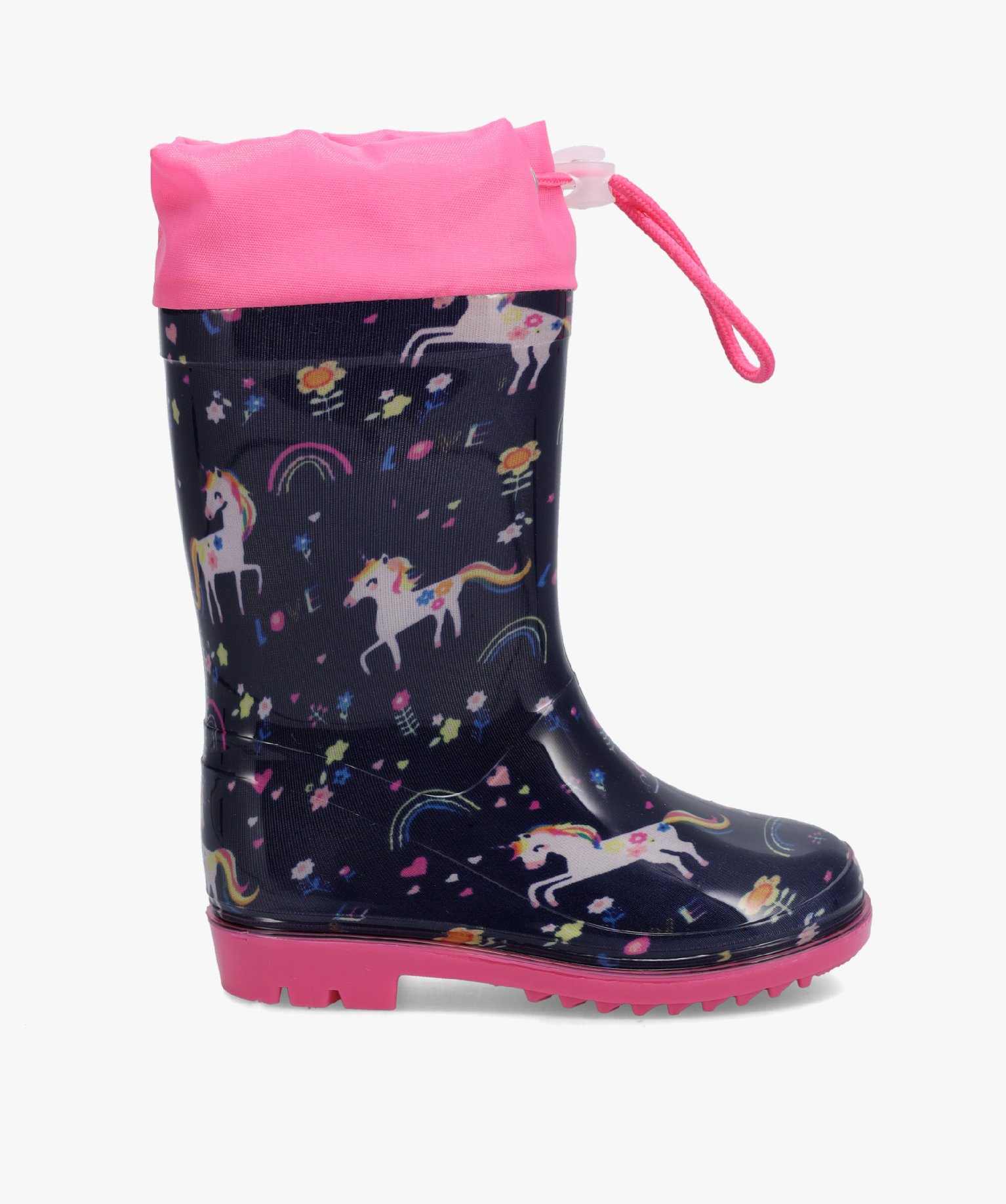 Bottes de pluie fille imprimées licorne à col ajustable marine | GEMO