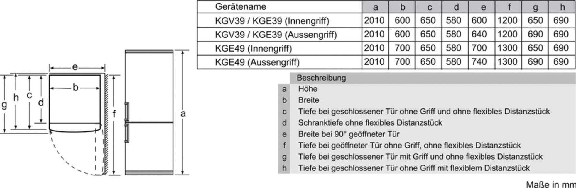 SIEMENS Kühl-/Gefrierkombination KG39EAWCA, 201 cm hoch, 60 cm breit