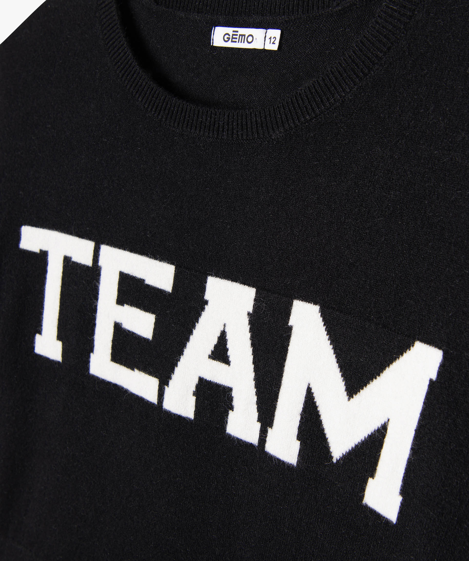 Pull large et court en maille fine fille noir | GEMO