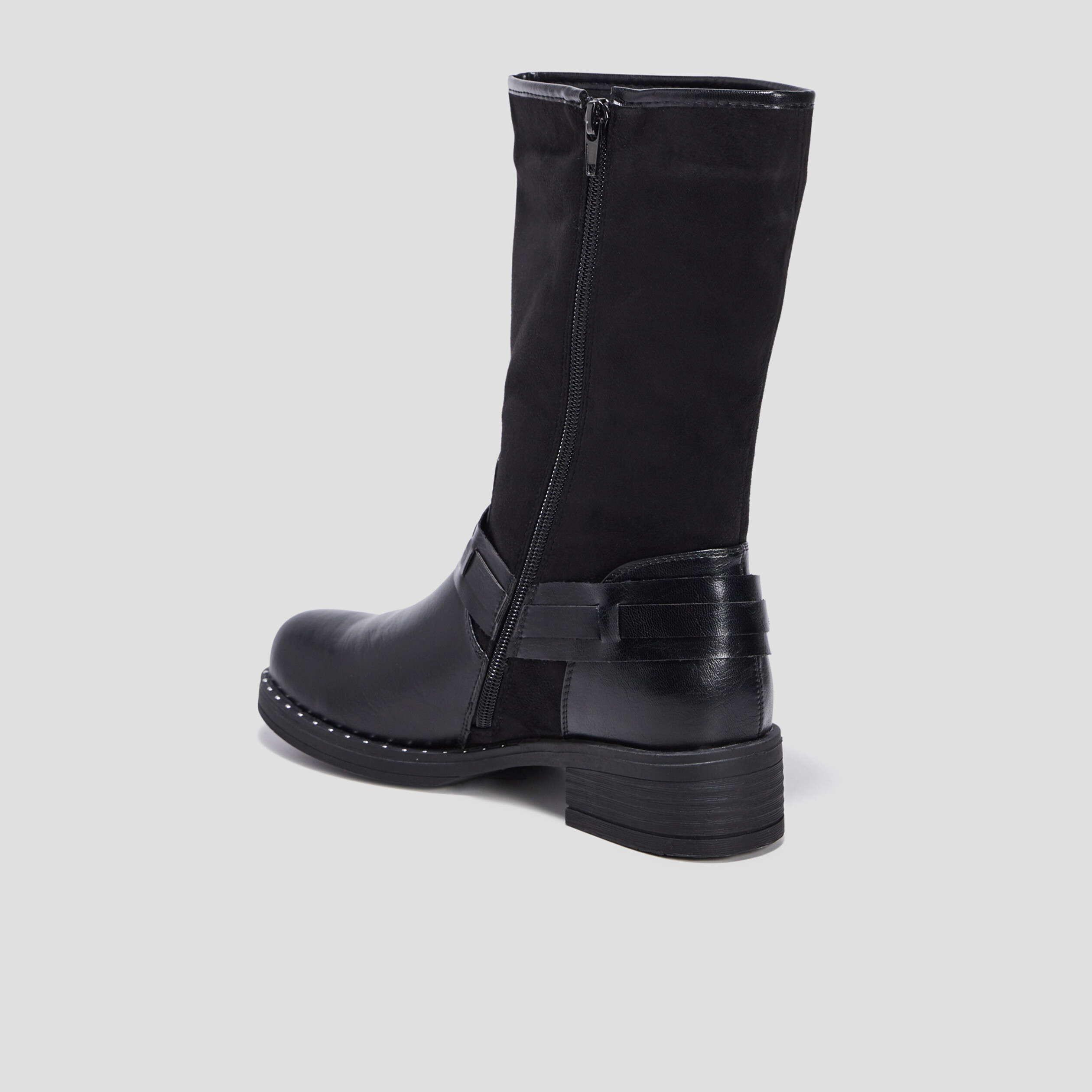 Bottes bi-matière avec boucles noir femme | La Halle