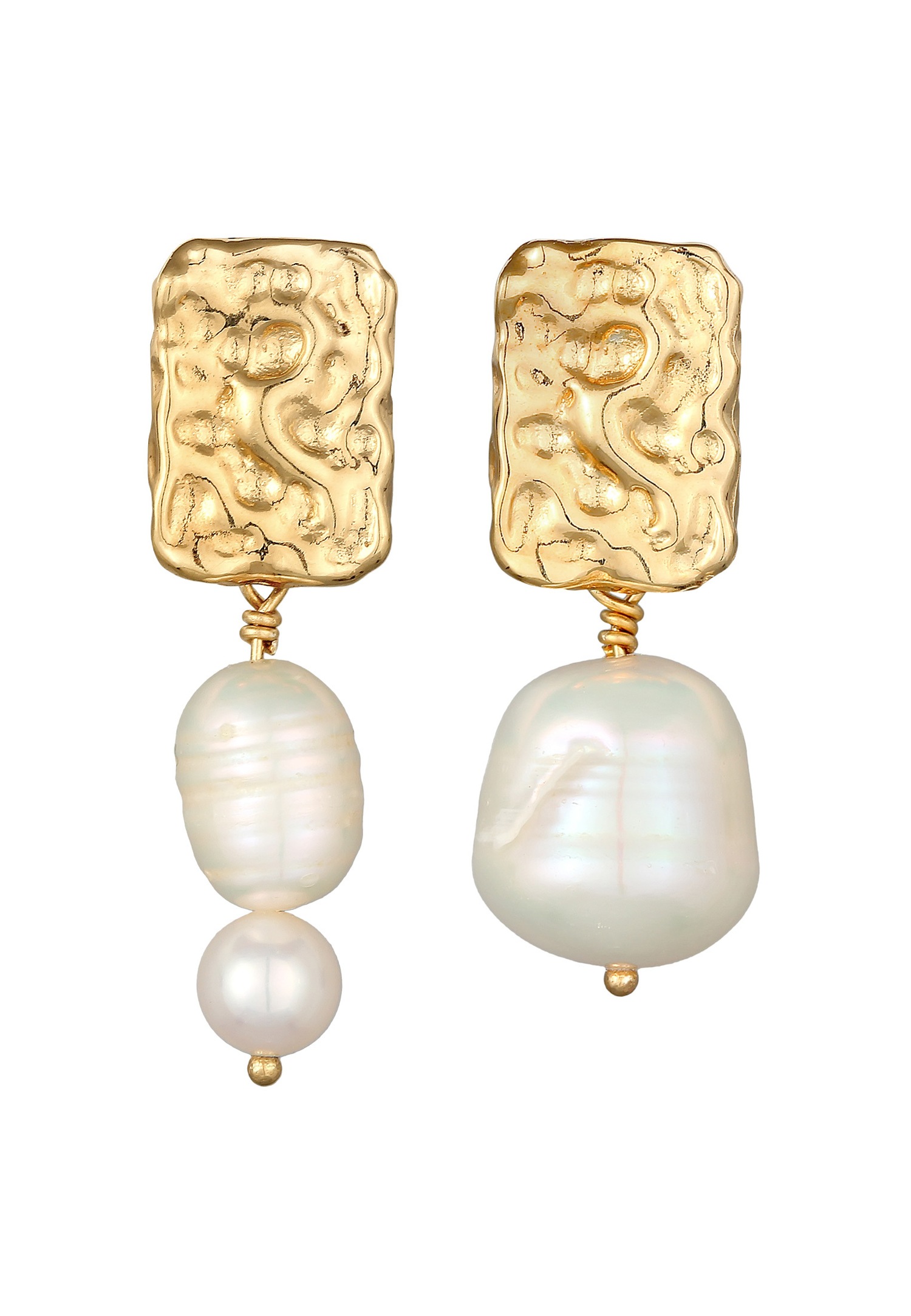 Elli PREMIUM Women's Earrings, Baroque Organic Style Stud Earrings with Freshwater Cultured Pearls in 925 Sterling Silver, Gold Plated