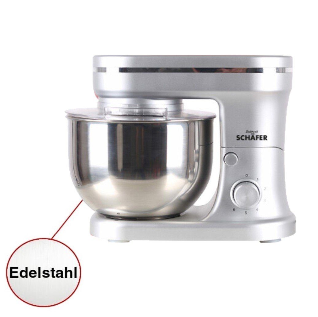KESSMANN Schäfer Küchenmaschine 6 Stufen Edelstahl Schüssel Knetmaschine Rührgeräte & Mixer Küche, 1200 W, 5,00 l Schüssel, Inkl. 6 Zubehör Maschine für Teig Rührmaschine Knethaken Rührhaken