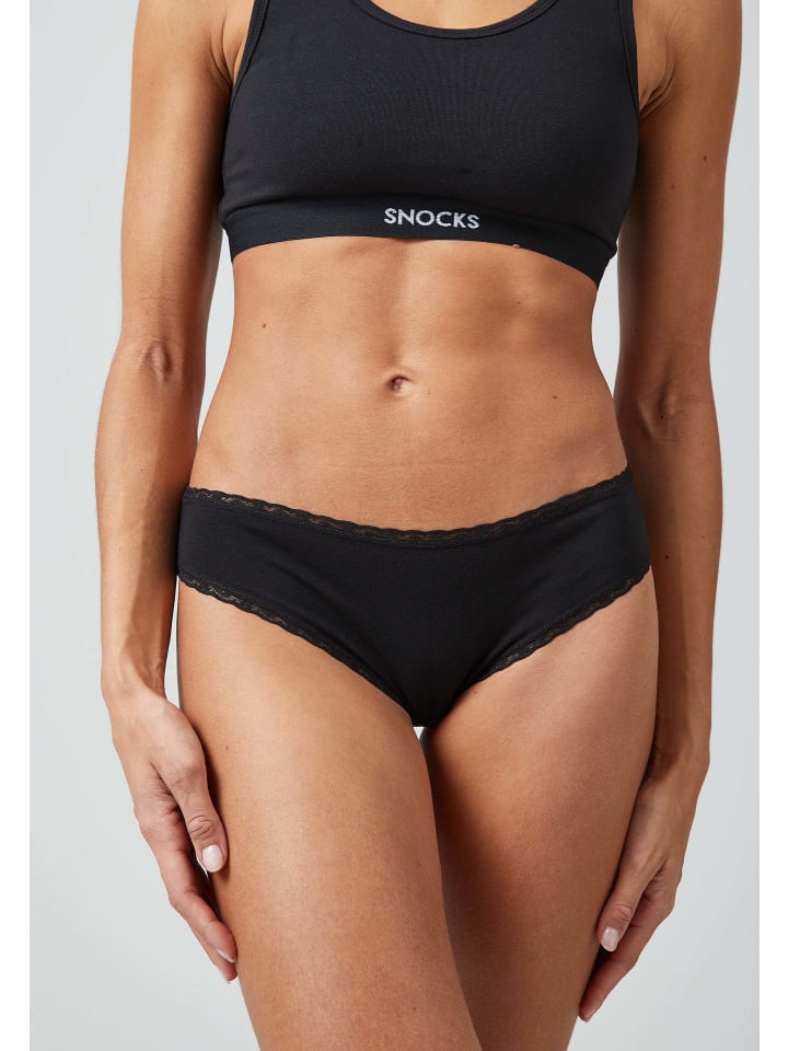 SNOCKS Brazilian Slips mit Spitze aus Bio-Baumwolle 3 Stück in Schwarz günstig kaufen