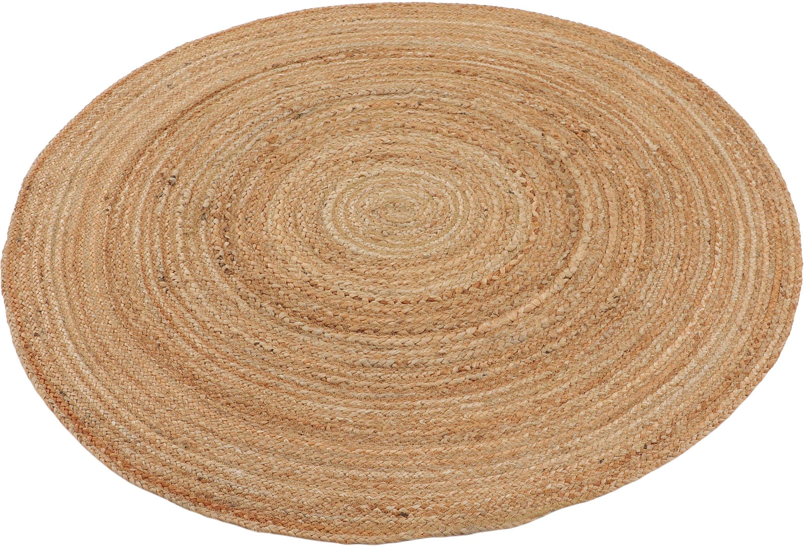 Teppich Nele Juteteppich Naturfaser, carpetfine, rund, Höhe: 6 mm, geflochtener Wendeteppich aus 100%Jute, in rund und oval, viele Größen