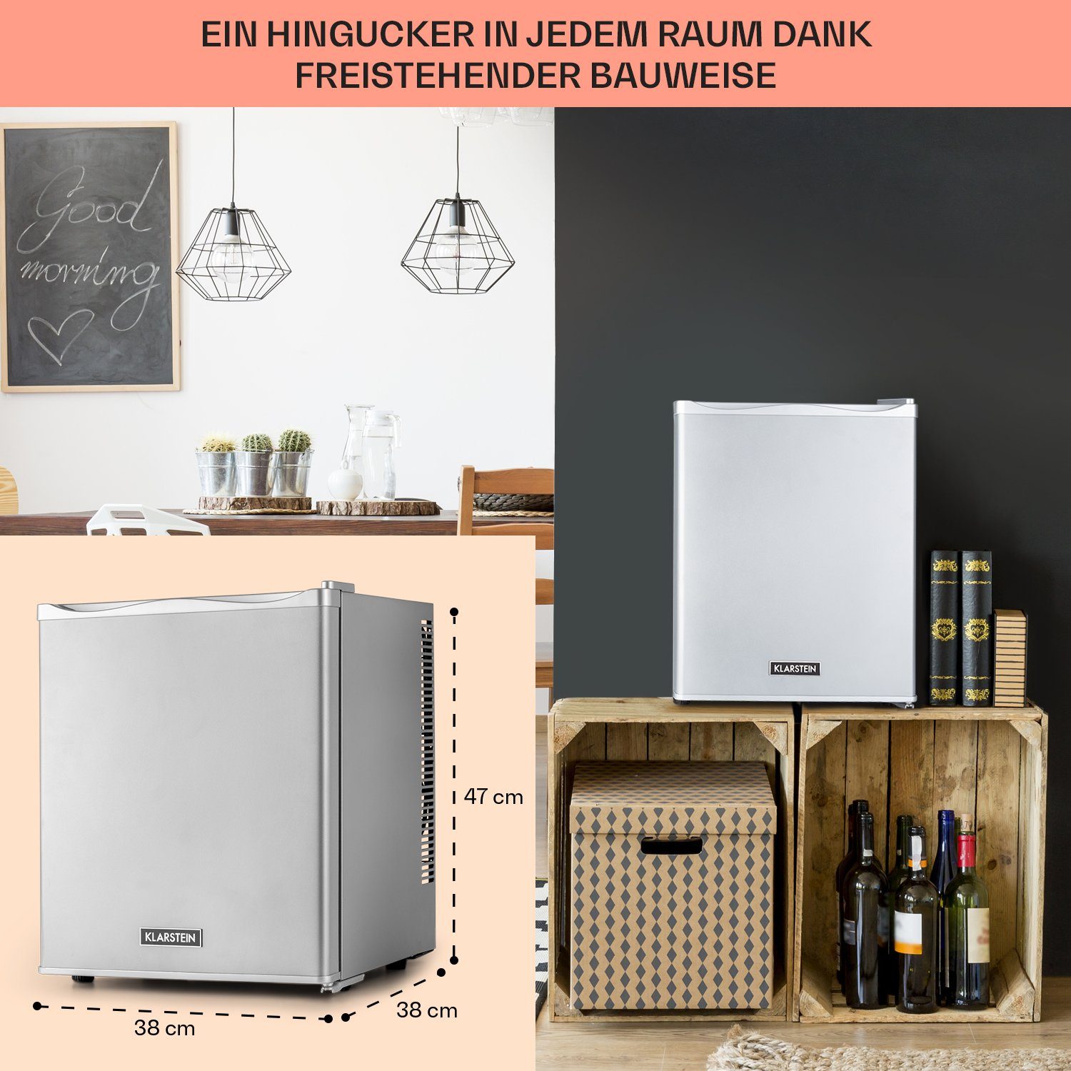 Klarstein Table Top Kühlschrank HEA-HappyHour-Slb 10035240A, 47 cm hoch, 38 cm breit, Hausbar Minikühlschrank ohne Gefrierfach Getränkekühlschrank klein