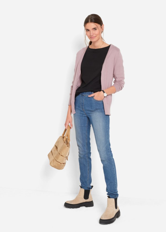 Stretch-Shirt mit U-Boot-Ausschnitt