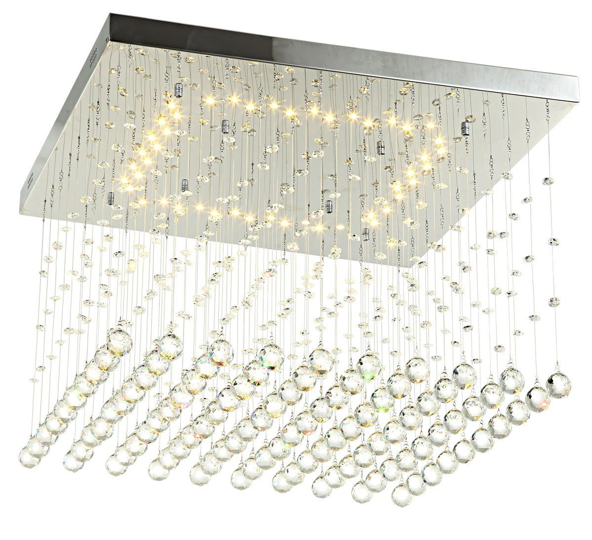 Lewima LED Deckenleuchte XL Deckenlampe Kristall aus Glas 60x60cm 24W, Dimmbar mit Fernbedienung, Warmweiß, Wohnzimmer Würfel Lampe Modell Dadi, Silber
