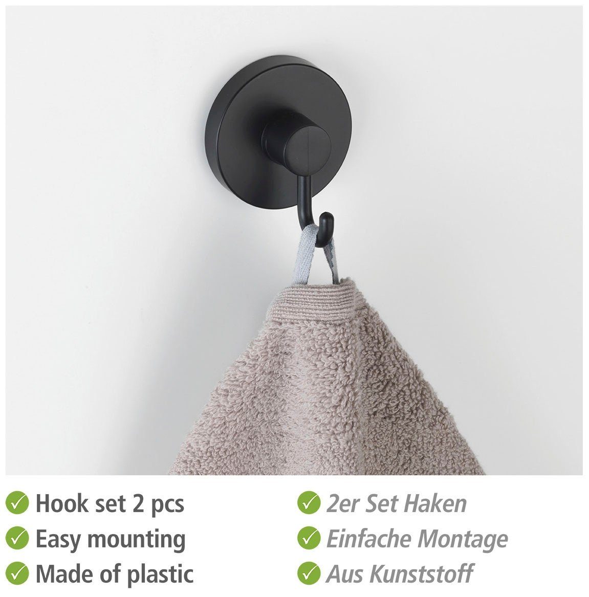 WENKO Wandhaken Vacuum-Loc®, Badezimmer, (2-St), Befestigen ohne Bohren