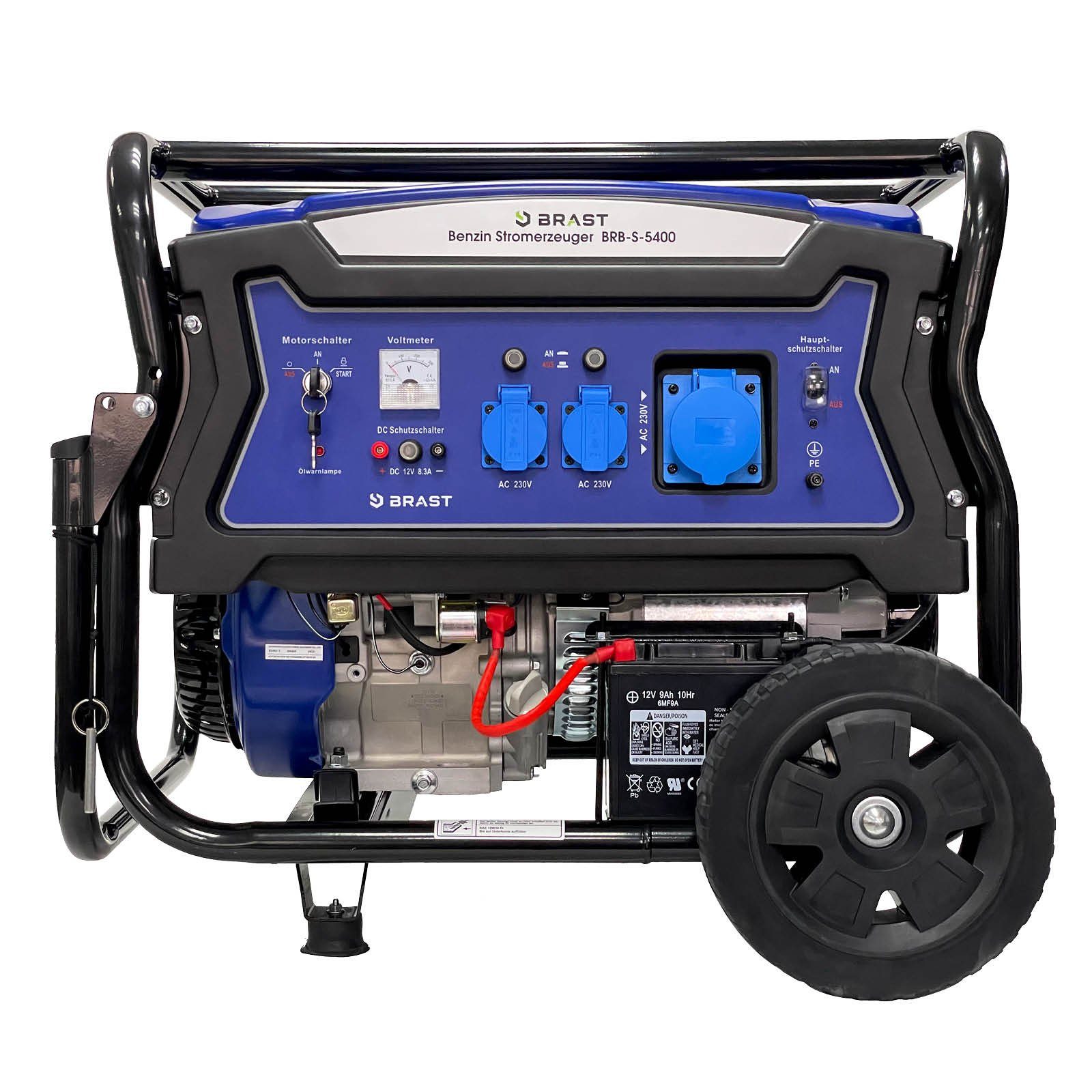 BRAST Stromerzeuger Benzin 11kW (15PS) mit 420cm³ 5000 Watt 4-Takt-Motor E-Start, (Zahlreiche Anschlüsse für flexiblen Einsatz lange), Laufzeiten bis zu 22 Stunden Generator Stromgenerator