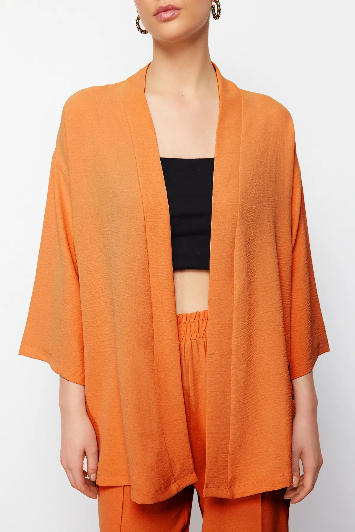 Trendyol Collection  Orange gewebtes Kimono-Hosen-Bottom-Top-Set TWOSS24AU00037
