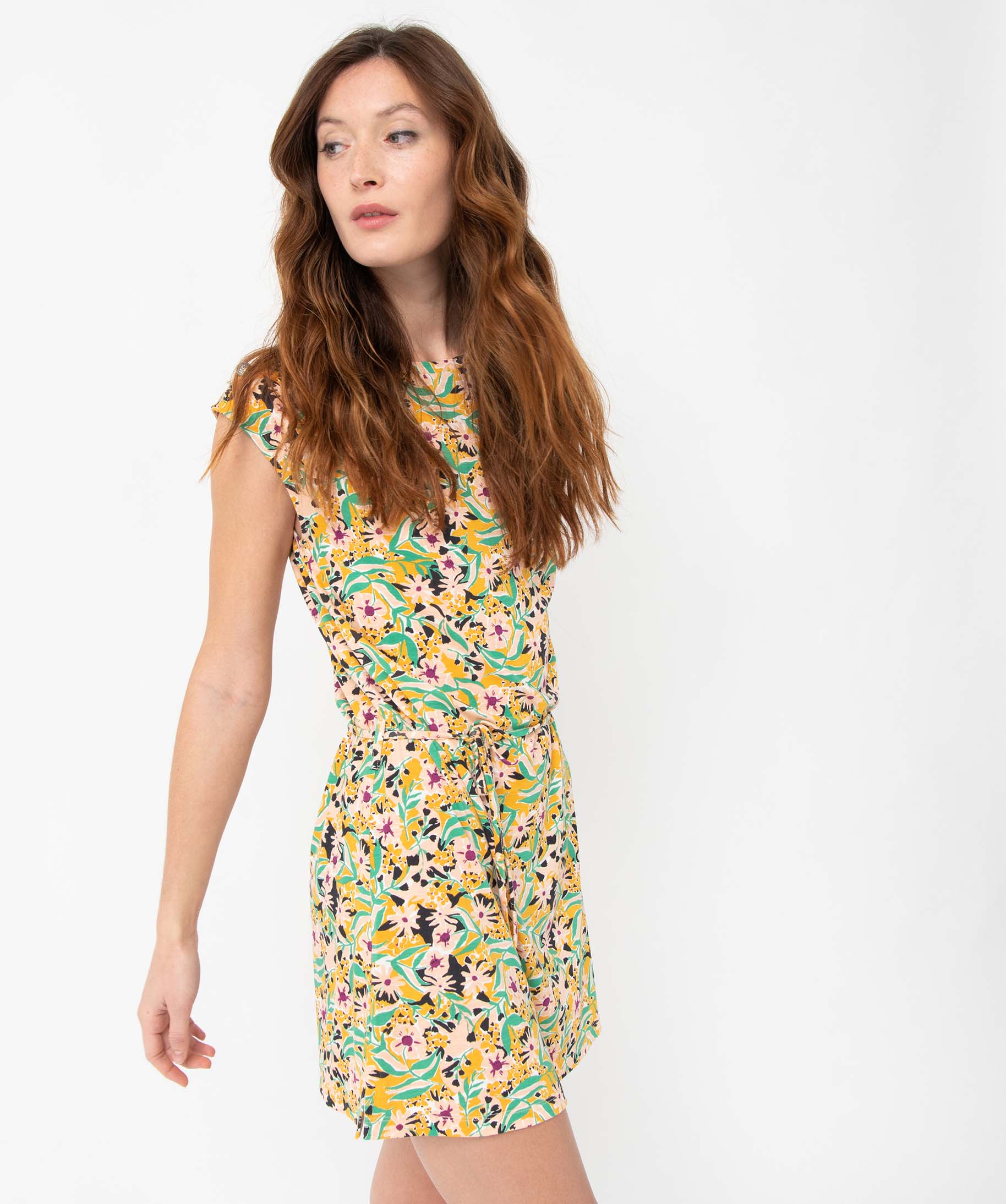 Robe femme imprimée en maille fluide coupe courte imprime | GEMO
