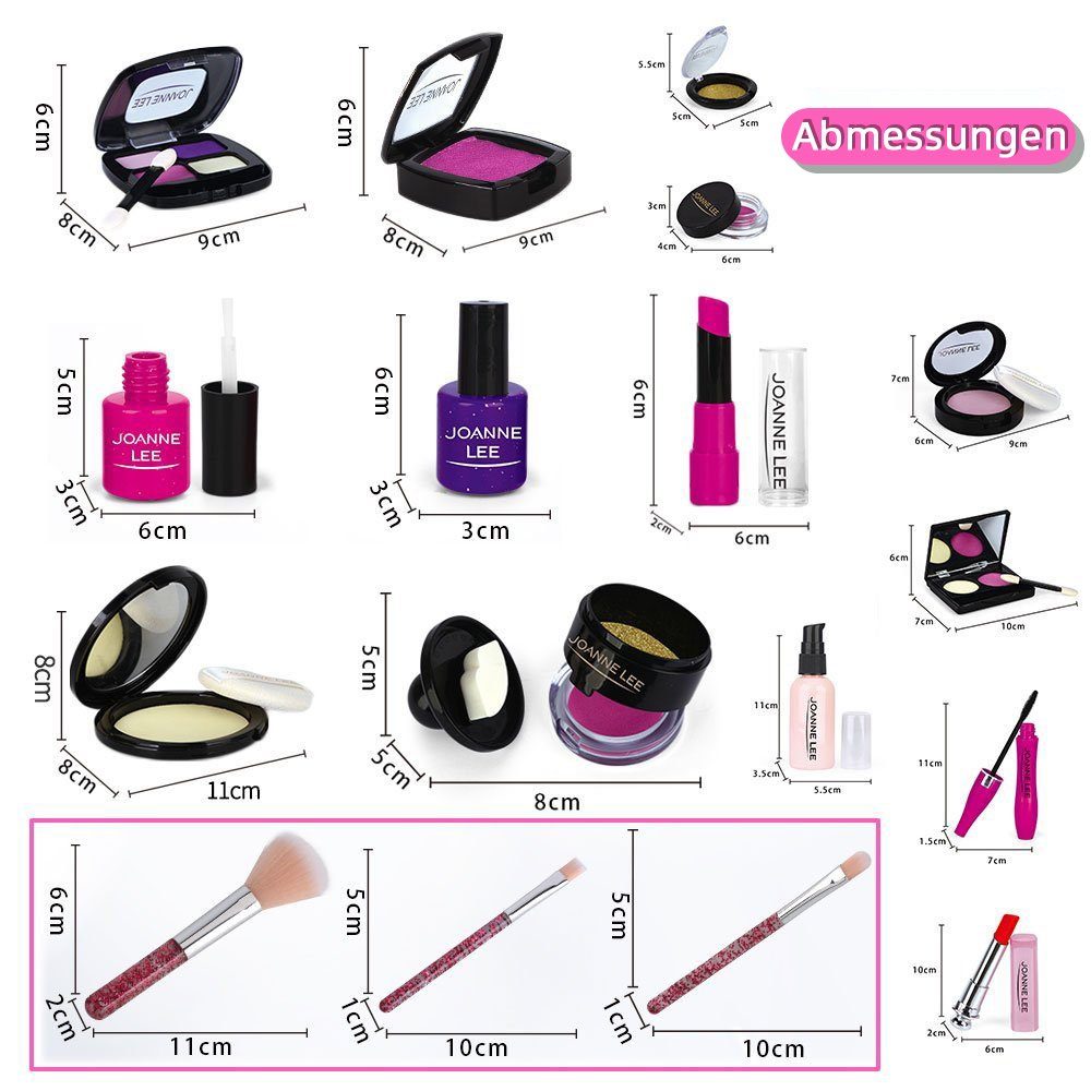Wenta Lernspielzeug (Kinderschminke Set, 19-St., Mädchen Waschbar Make-up Spielzeug mit Schminkkoffer), Rollenspielzeug Geschenke für Mädchen ab 3 4 5 Jahren