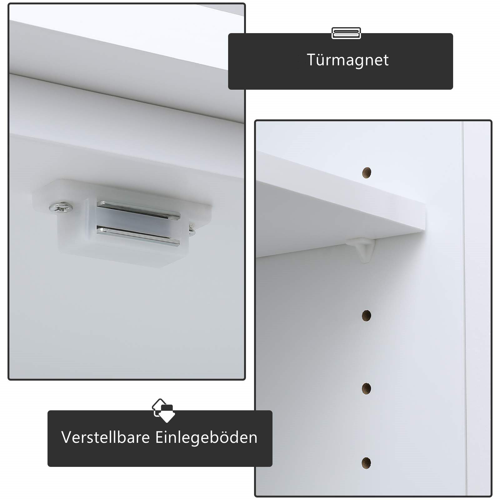 Homfa Mehrzweckschrank Küchenschrank, Bücherschrank, Wohnzimmerschrank, mit 4 Türen, 59x32x123cm