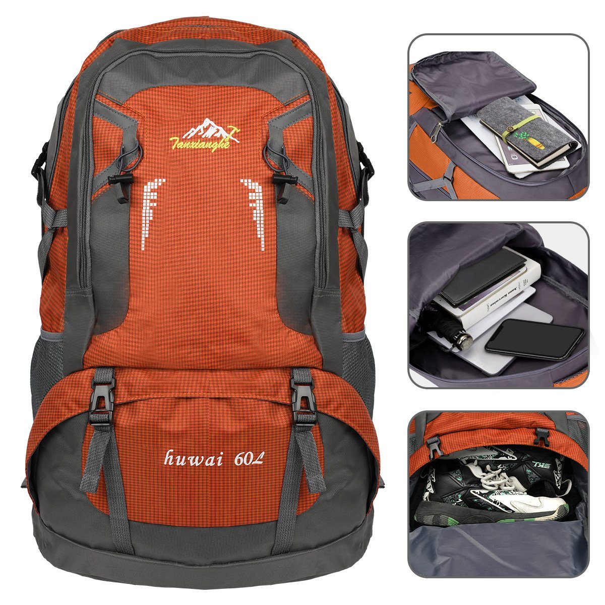 MULISOFT Tourenrucksack Trekkingrucksack 60 Liter Wanderrucksack Reiserucksack für Reisen, Rucksack Herren Große Pack wasserdichte