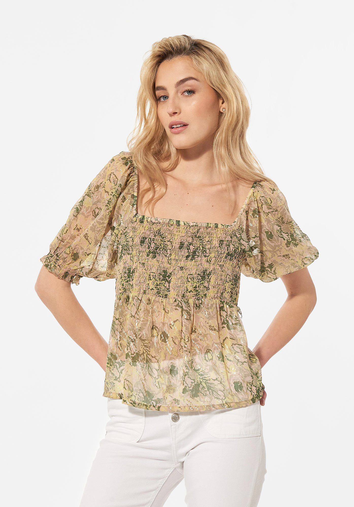 BROOK  Blouse fleurie verte Femme en 100% polyester recyclé