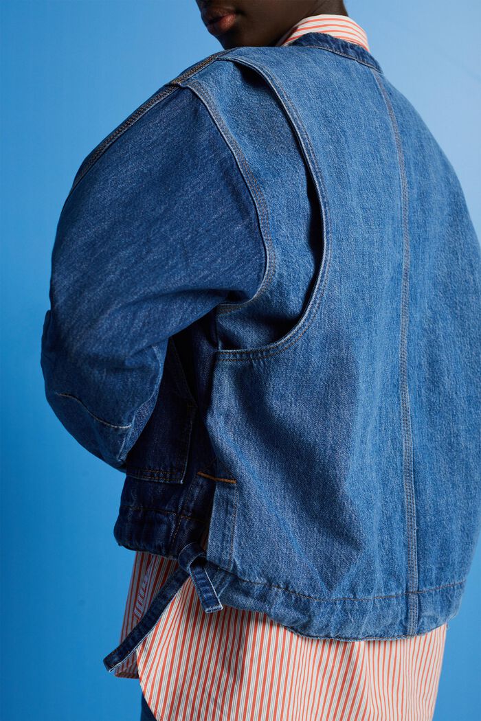 Kragenlose Jeansjacke mit Kordelzug