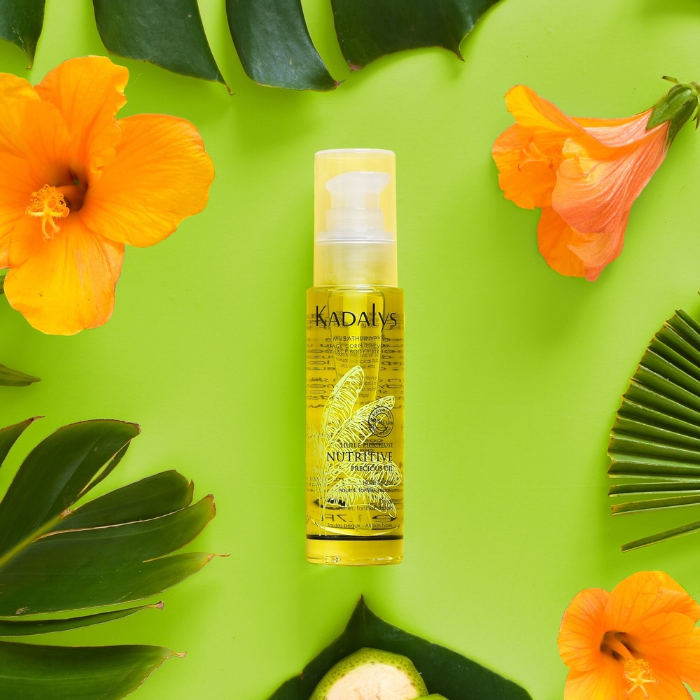 Kadalys Huile Précieuse Nutritive à la Banane Ve rte Bio Huile sèche multi-fonctions visage, barb e, corps, cheveux