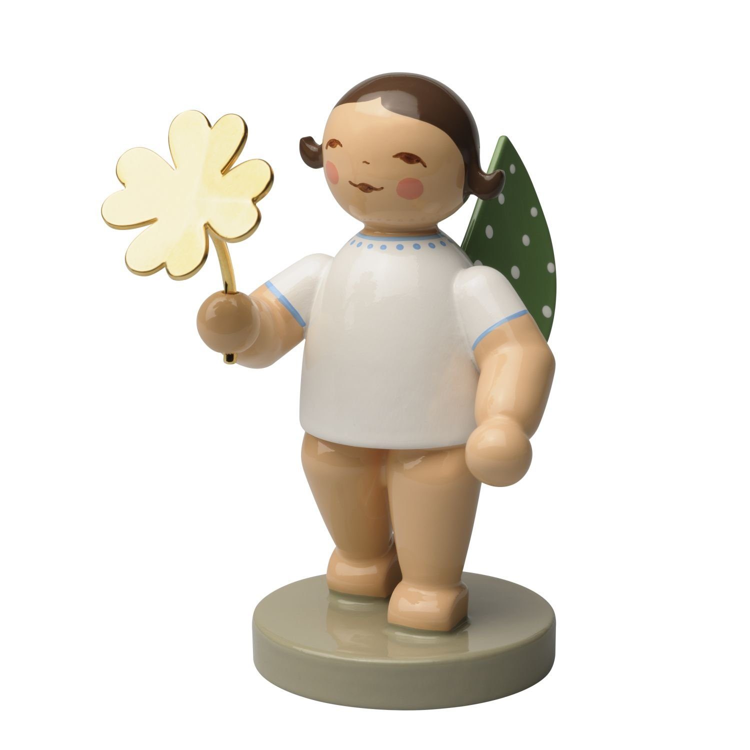Wendt & Kühn Weihnachtsfigur No 9 Glücksbote, Engel mit Kleeblatt 650/122, Haarfarbe zufällig blond oder braun