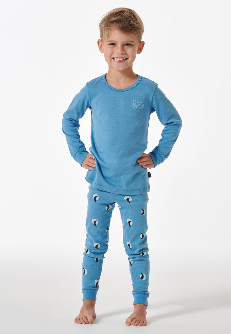 Schlafanzug lang Organic Cotton Bündchen Sterne Monde hellblau - Natural Love
