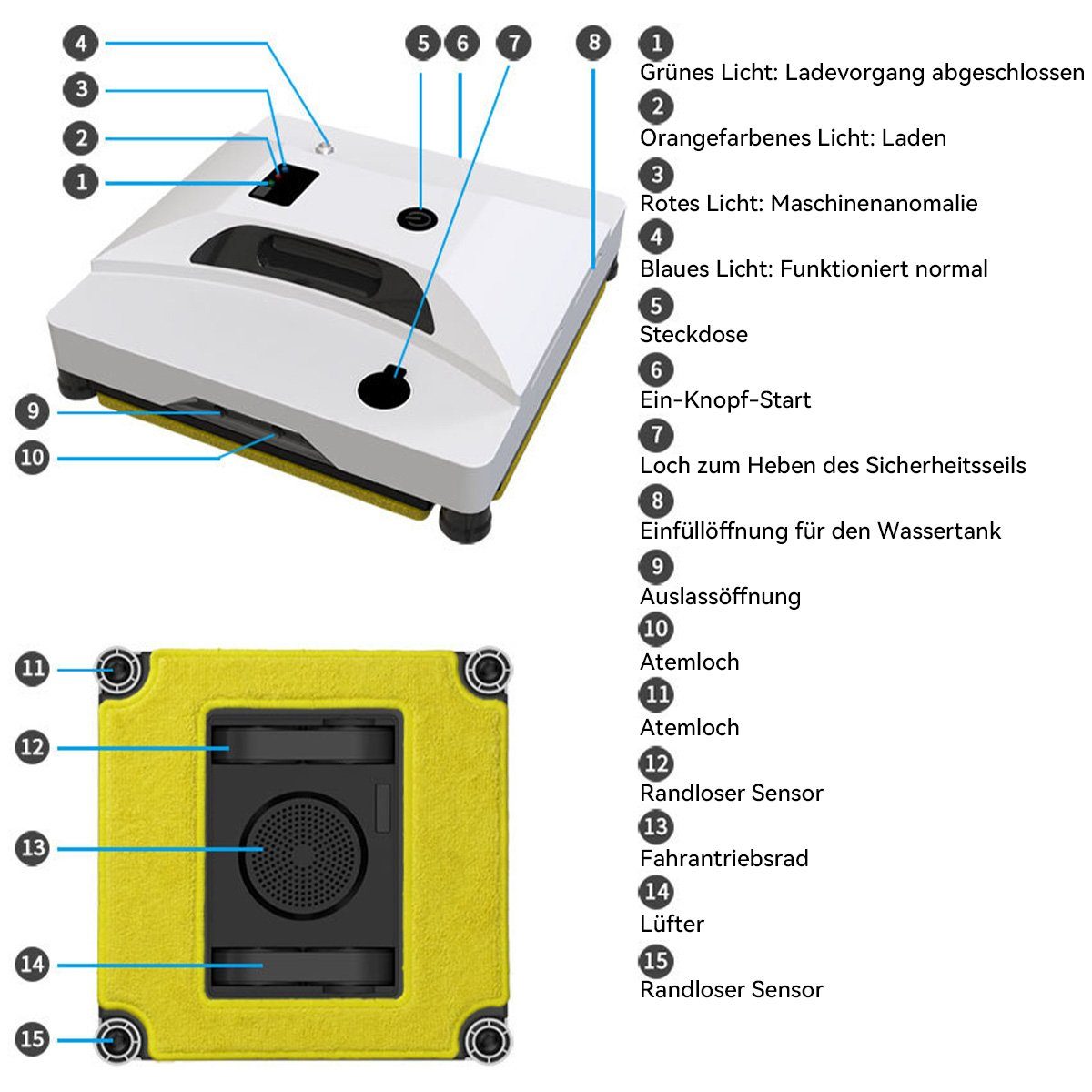 Hikeren Fensterputzroboter 80W Fenstersauger,2800Pa,Automatischer Fensterputzer,40 ml Wassertank