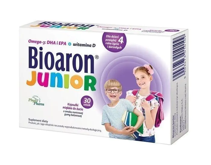 Biaron Junior, Omega-3 + vitaminas D vaikams nuo 4 metų ir suaugusiesiems, minkštos kramtomosios kapsulės, kramtomosios gumos skonio