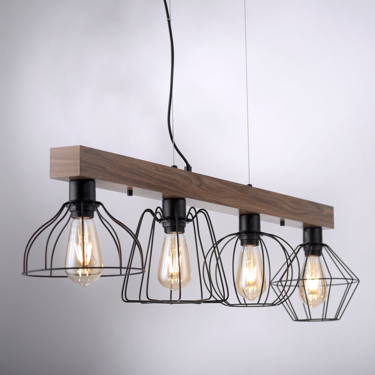JUST LIGHT LeuchtenDirekt Pendelleuchte KASKA, Holzdekor, 4xE27 max. 40 W, Innenleuchte, IP20