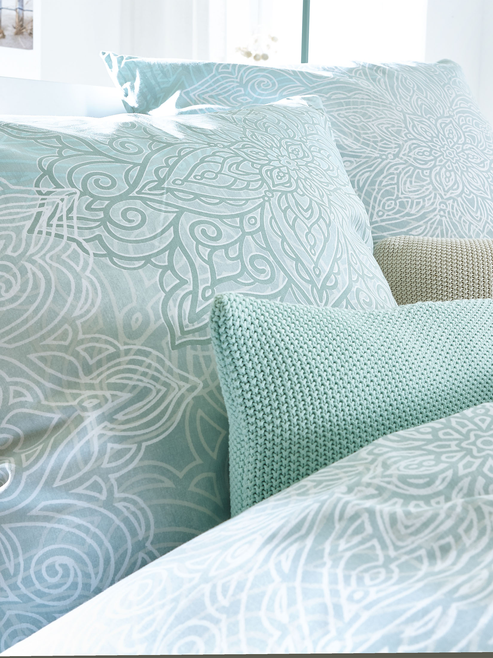 Mandala Renforcé-Bettwäsche, Eggshell Blue