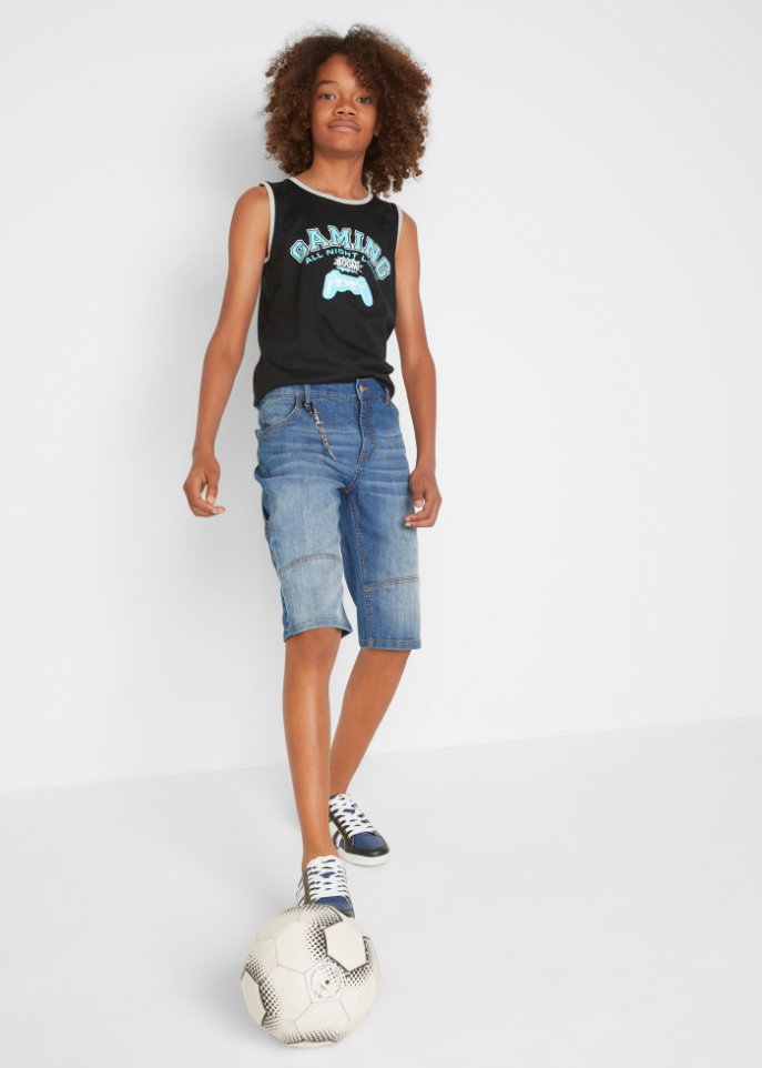 Jungen Jeans-Bermuda mit Schlüsselkette, Slim Fit