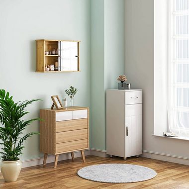 EUGAD Badezimmerspiegelschrank mit Ablage, aus Bambus, 55x35,5x14 cm