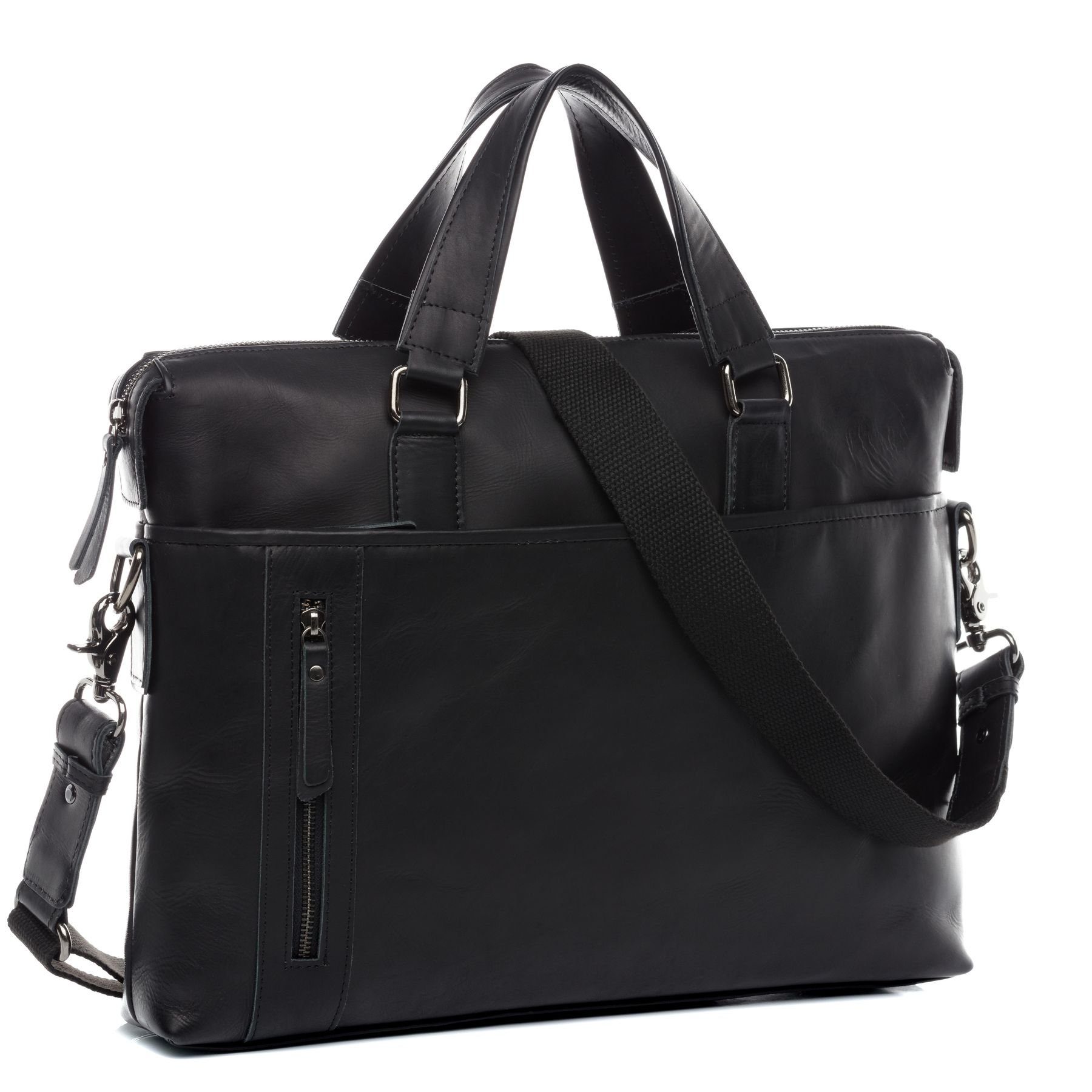 BACCINI Laptoptasche Leder Businesstasche Unisex LEANDRO, Laptoptasche 15,4 Zoll, Aktentasche Echtleder Damen Herren schwarz