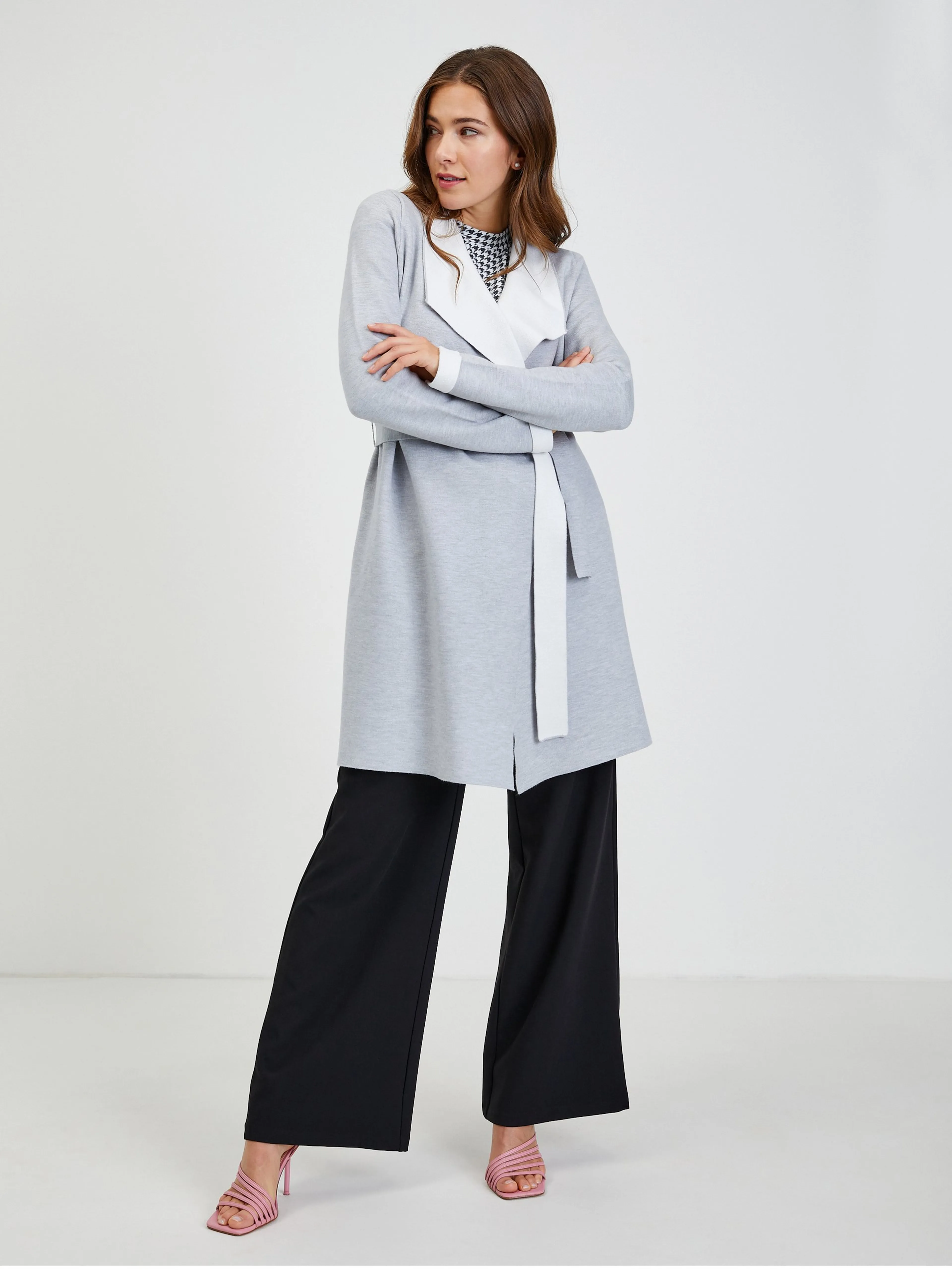 Hellgrauer Damen Cardigan mit Bindung ORSAY