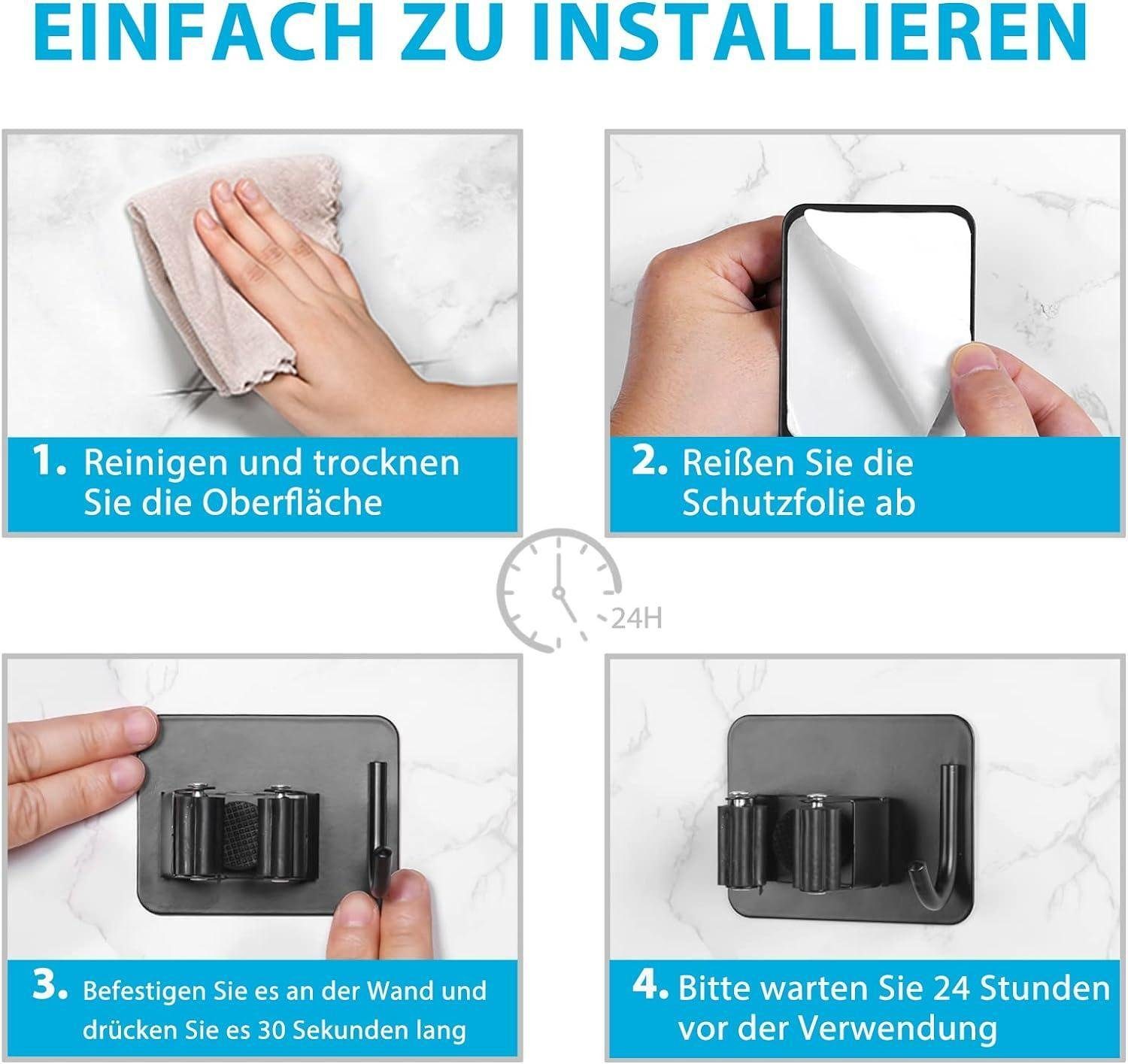 KLLGIA Wandhaken Besenhalterung Wand Besenhalter Selbstklebend Edelstahl Ohne Bohren, (5-St), Edelstahl