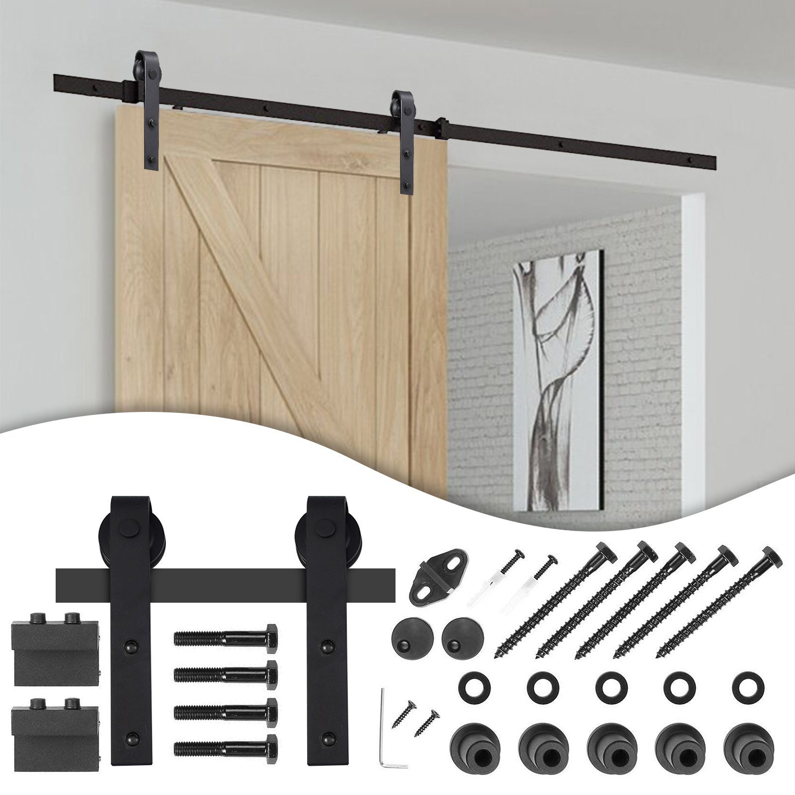 Clanmacy Schiebetür 363cm Schiebetürsystem Schiebetürbeschlag Laufschiene Montage Set, 363cm