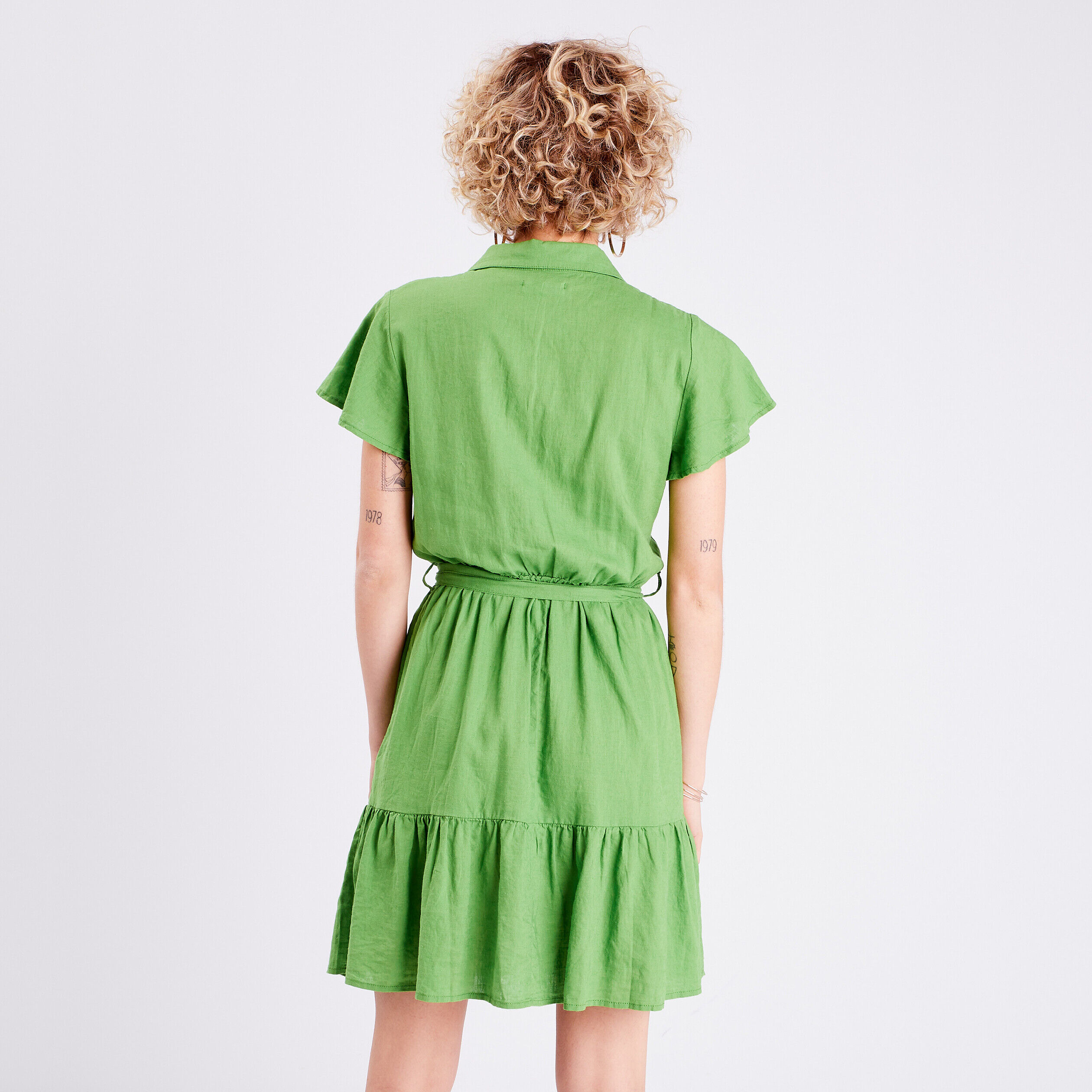 Robe évasée ceinturée vert femme | Cache Cache