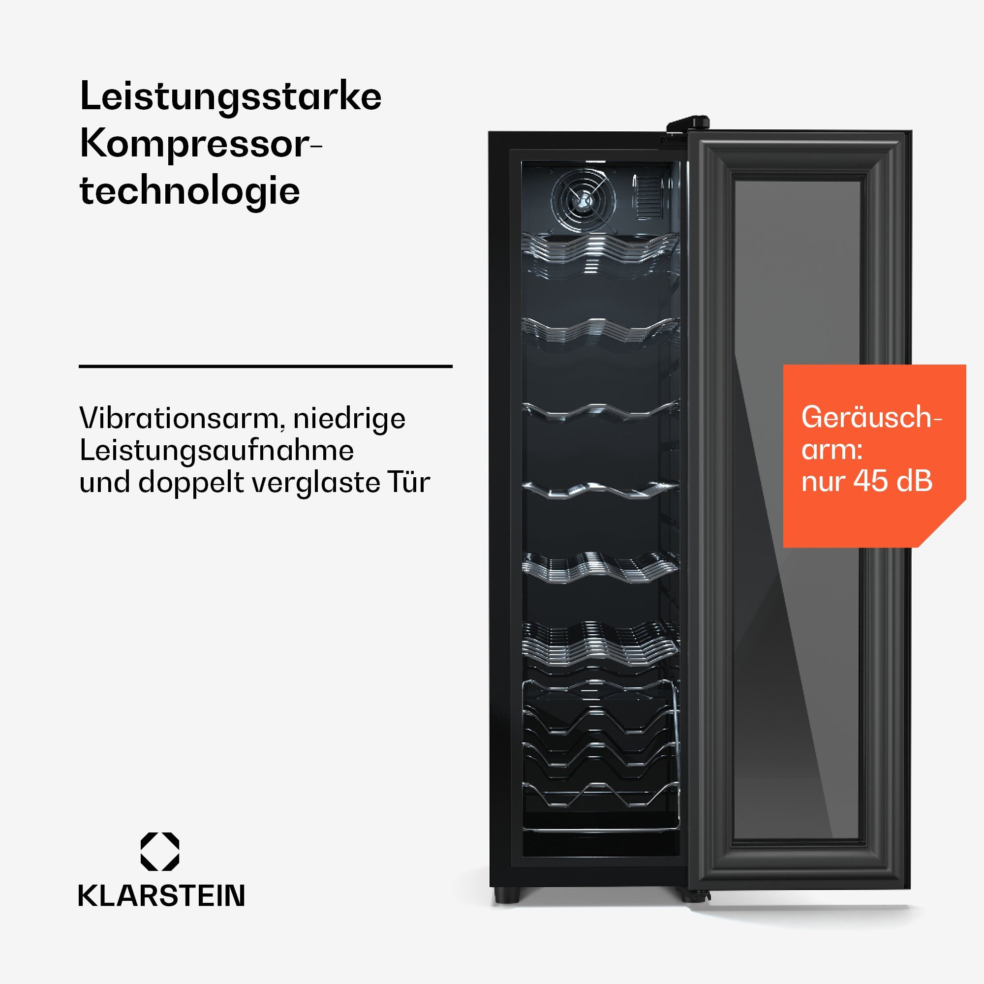 Klarstein Weinkühlschrank Shiraz 14 Slim Uno, für 14 Standardflaschen á 0,75l,Wein Flaschenkühlschrank Weintemperierschrank Weinschrank Kühlschrank