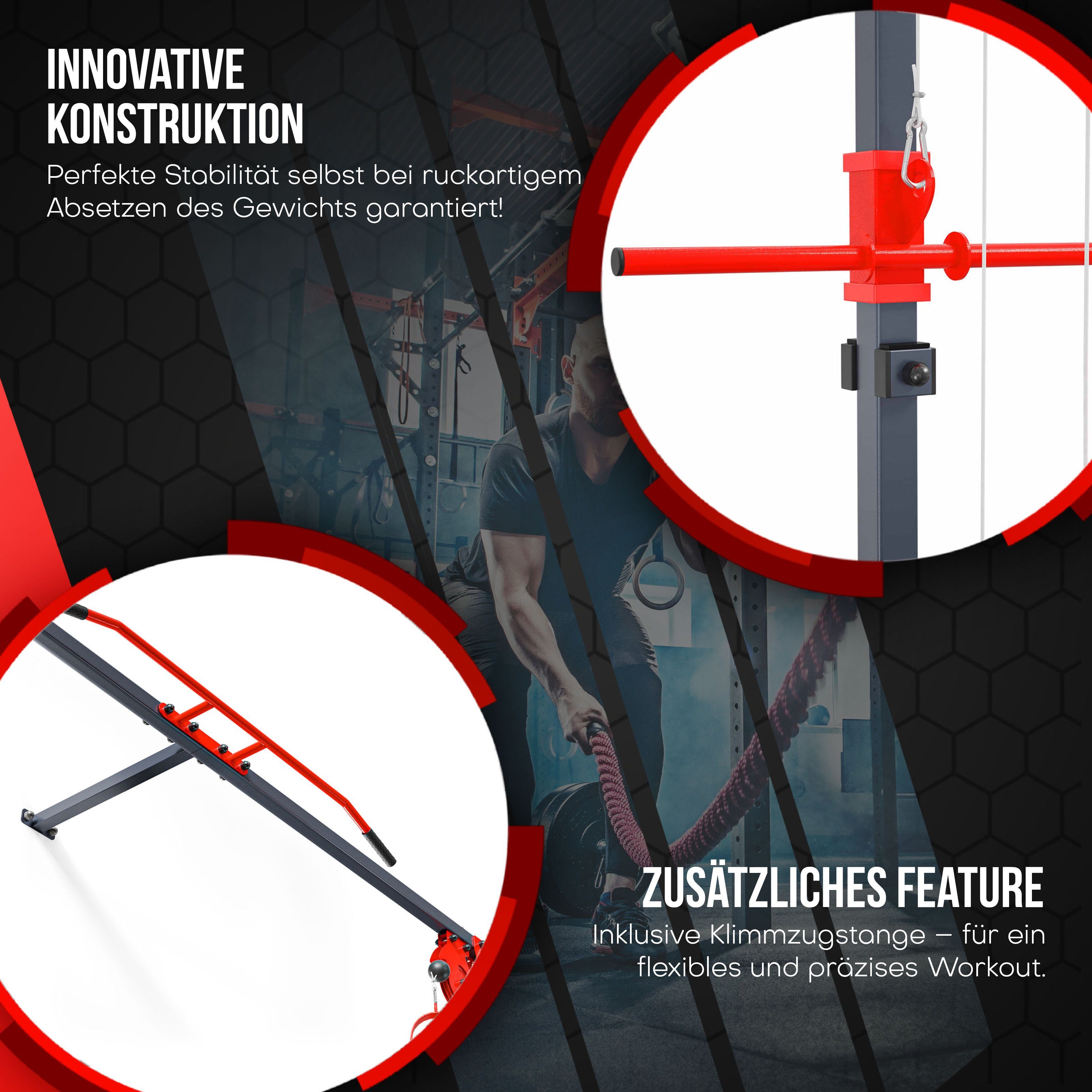 K-SPORT Kraftstation Oberer und Unterer Cable Cross Kabelzug, (Seil-Crossover-Maschine inklusive Klimmzugstange, Multi-Fitnessgerät für Zuhause, Massiver Stahlrahmen), Made in EU!
