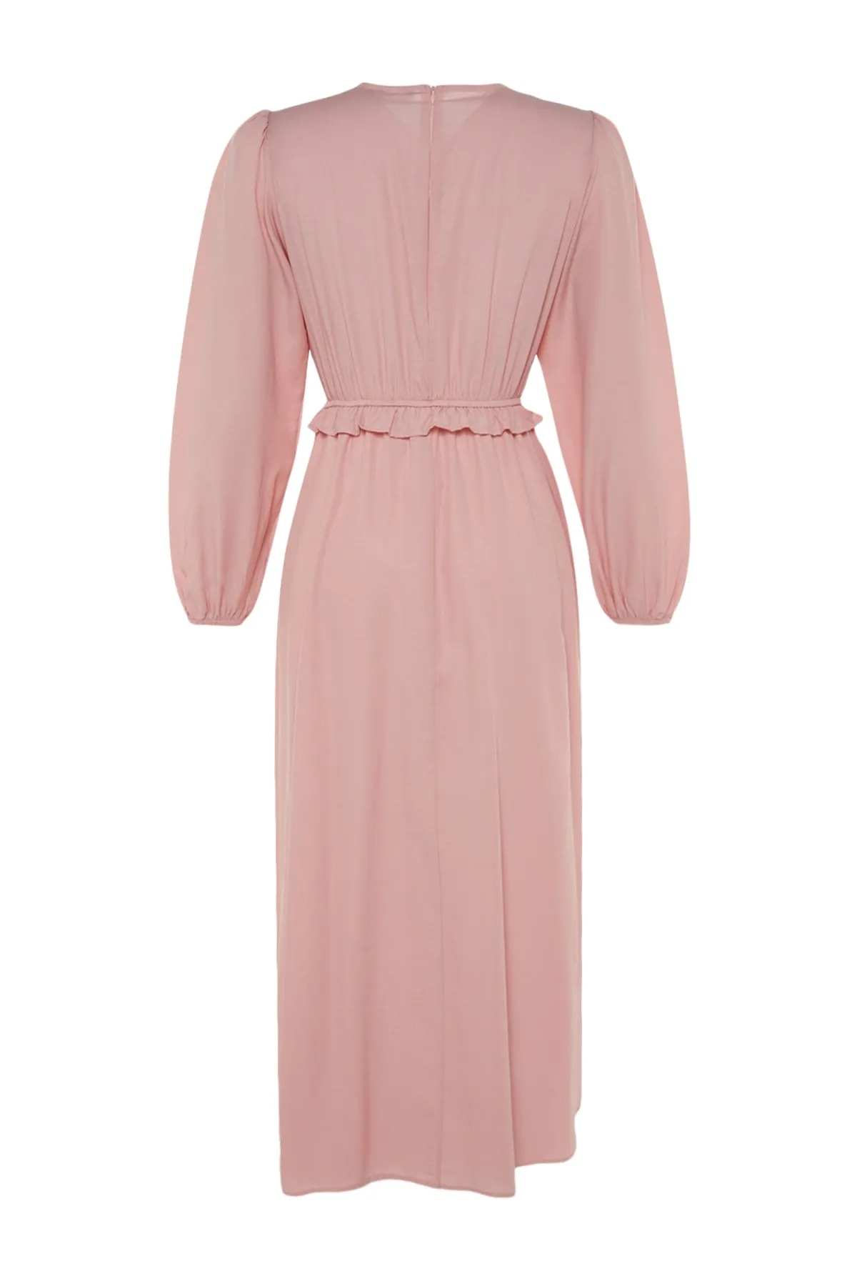 Trendyol Modest  Hellrosa Kleid aus gewebter Baumwolle mit Stickereien und Rüschendetails TCTSS23EB00053