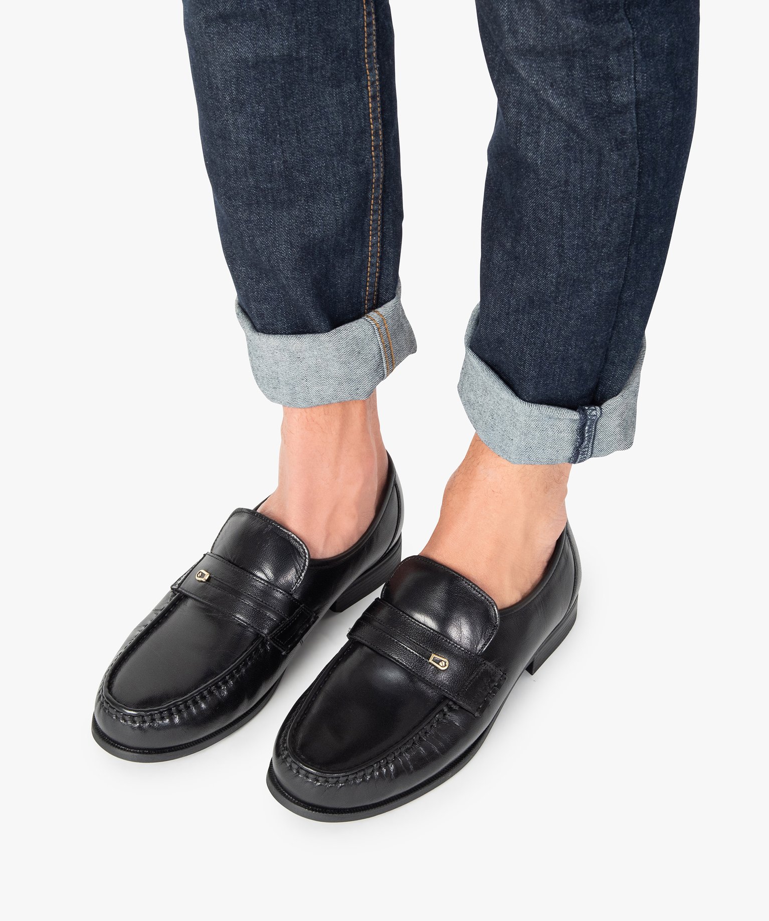 Mocassins homme unis dessus et intérieur cuir noir | GEMO