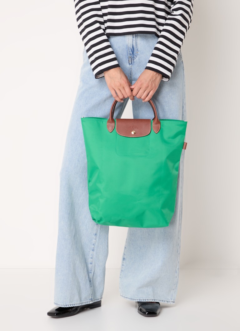 Geantă Longchamp Le Pliage Original, mărimea M, cu detalii din piele.