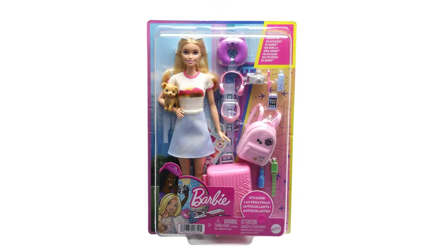 Barbie Reise-Puppe (blond), Anziehpuppe mit Hund & Urlaubs-Zubehör