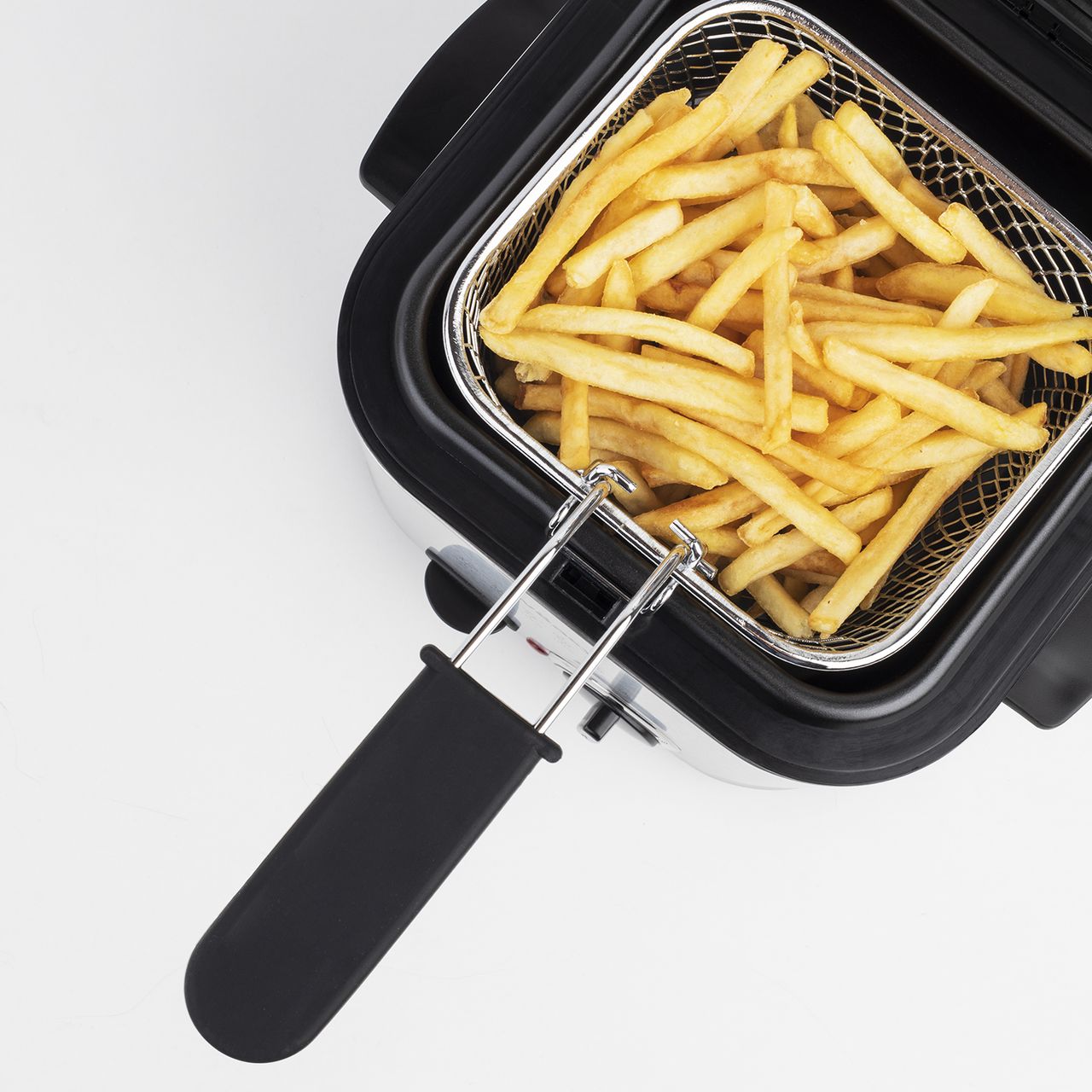 Weasy Wëasy TB600 Elektrische Fritteuse und Fondue, 2 in 1, 1,2 l, Edelstahl, multifunktional, kompakt, 6 Gabeln, Geruchsfilter, abnehmbarer Korb, verstellbare Temperatur, Silber/Schwarz, 840 W, 1,2 l
