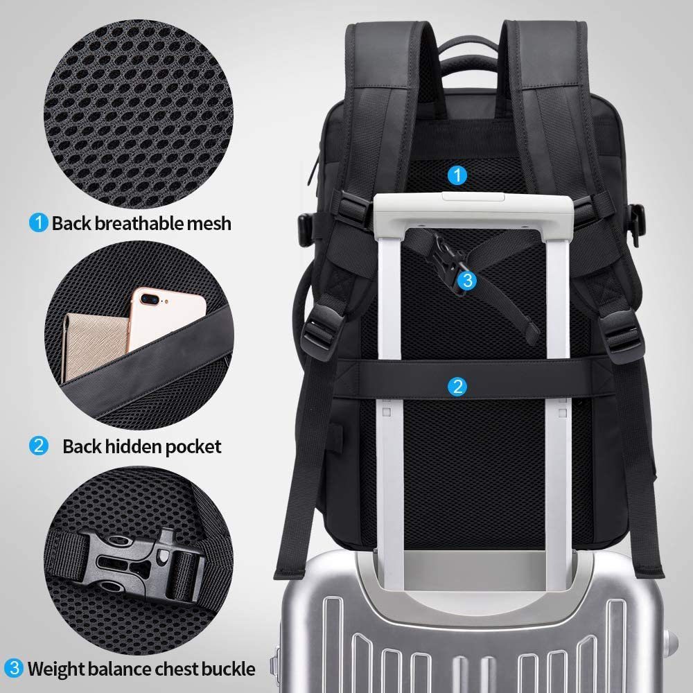 XDeer Reiserucksack 39L erweiterbarere Reiserucksack,Business-Laptop-Rucksack, wasserfester, diebstahlsicherer Laptop-Rucksack mit USB-Aufladung, 18 Inch Laptop-Rucksack für Männer und Frauen (Set), Vor dem Ausziehen 23L, Abmessungen 46*30*18cm; Nach
