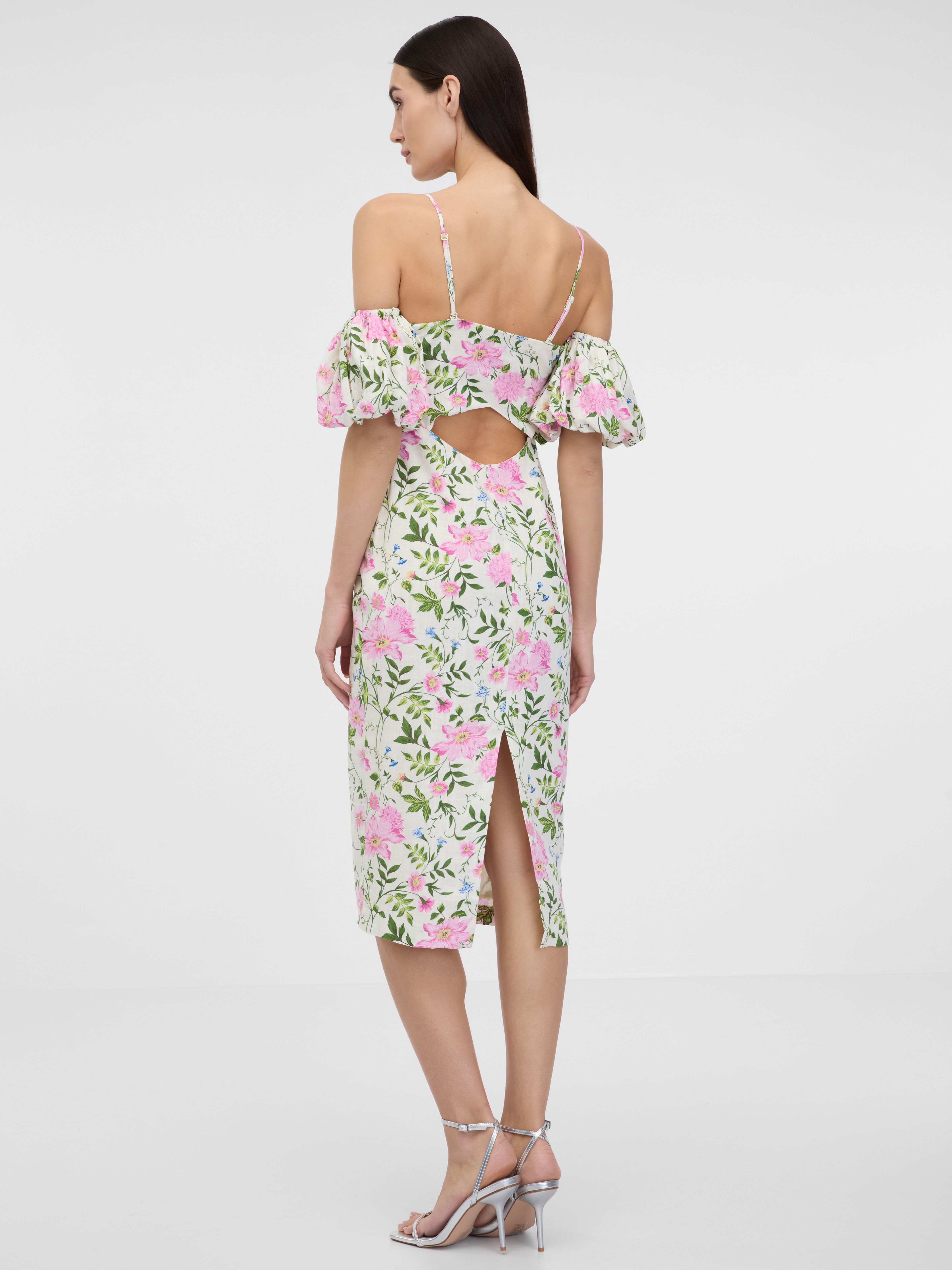 Cremefarbenes Damen-Midi-Kleid mit Leinen ORSAY