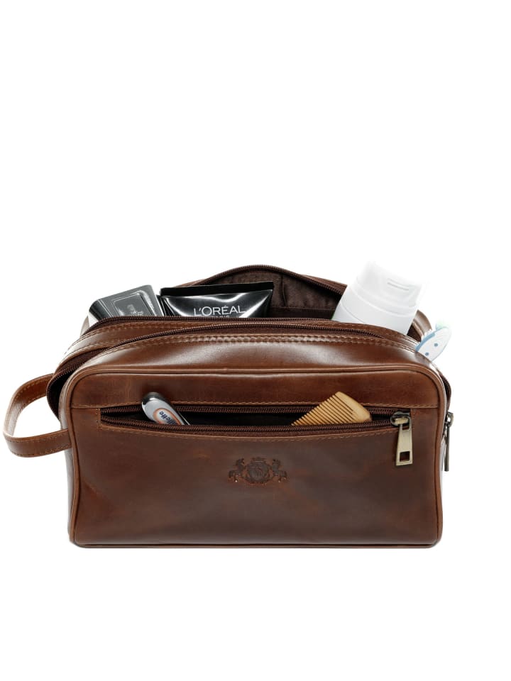 SID & VAIN Leder-Kulturtasche echt Leder Kulturtasche groß hell-braun in braun günstig kaufen onesize
