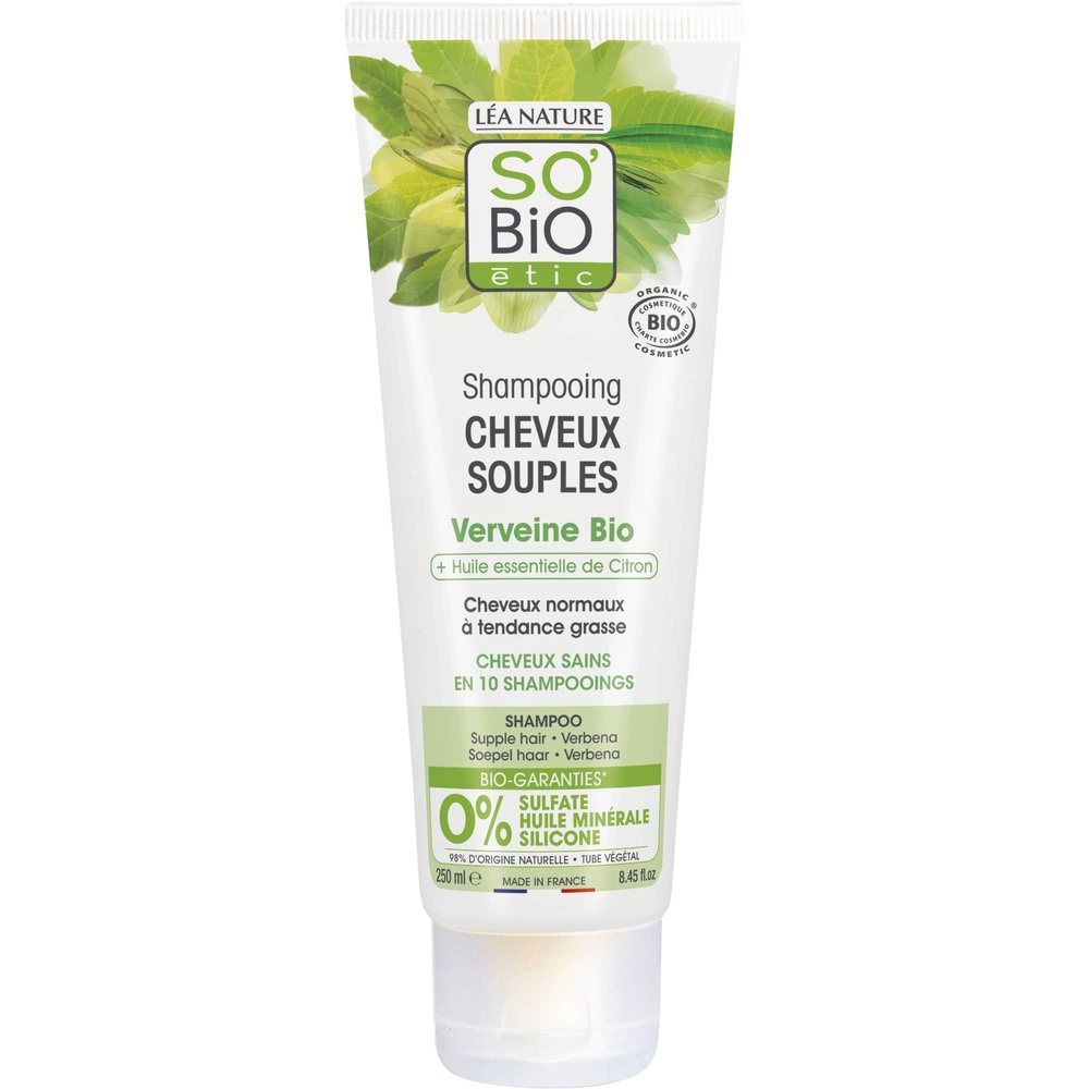LÉA NATURE SO BiO étic Shampooing cheveux souples, Verveine bio & huile essentielle de Citron Shampooing
