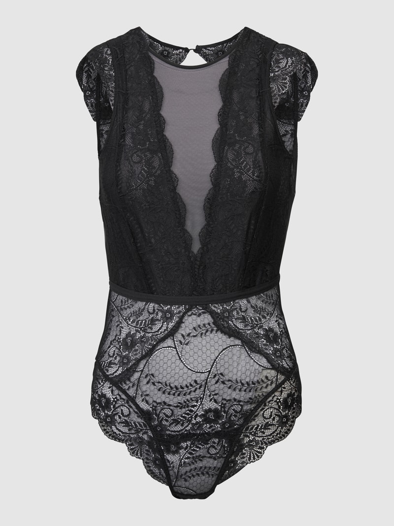 Body mit floraler Spitze in schwarz