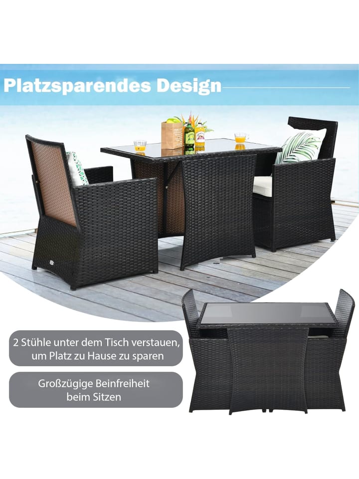 COSTWAY 3tlg. Polyrattan Gartenmöbel Set in Weiß günstig kaufen onesize