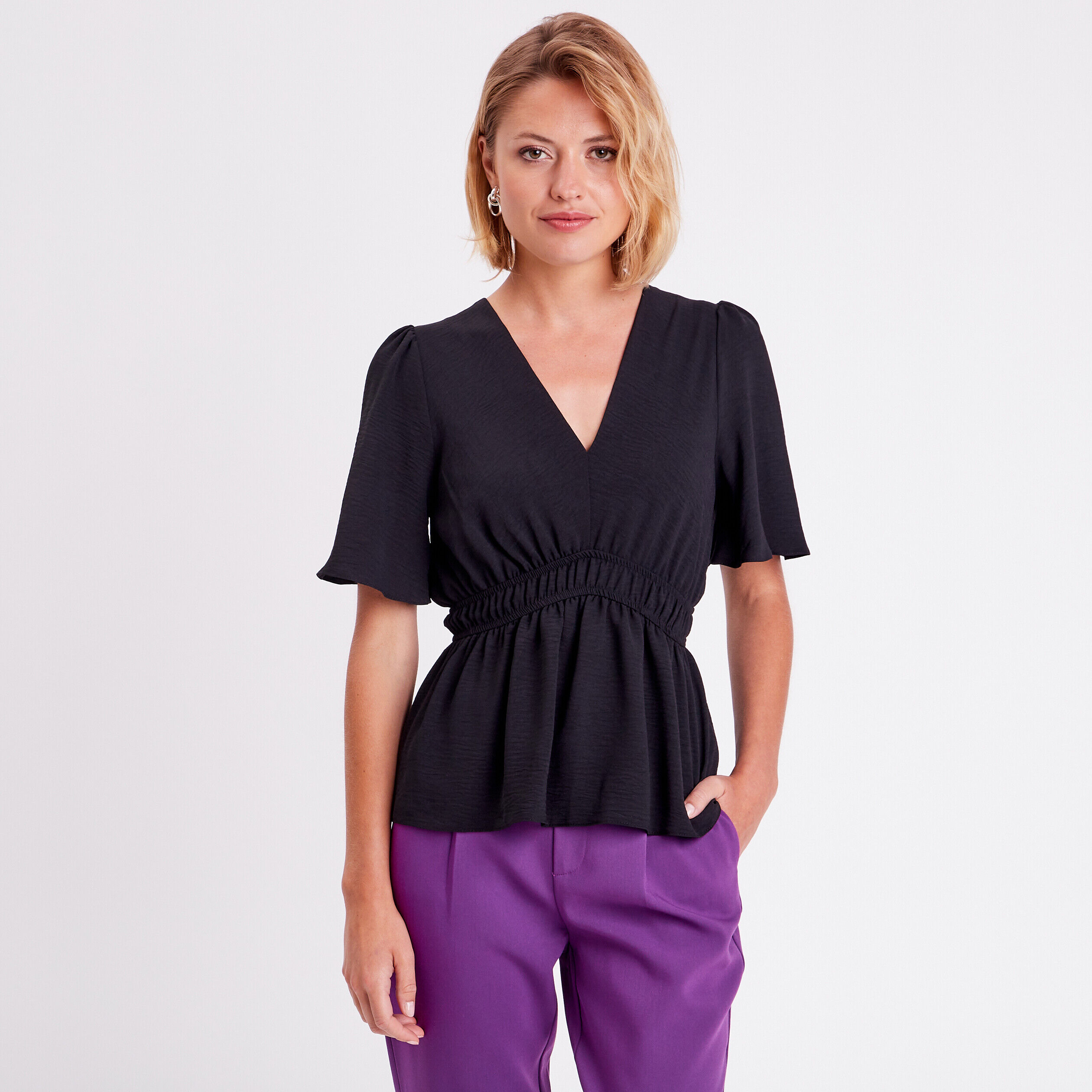 Blouse manches courtes noir femme | Cache Cache