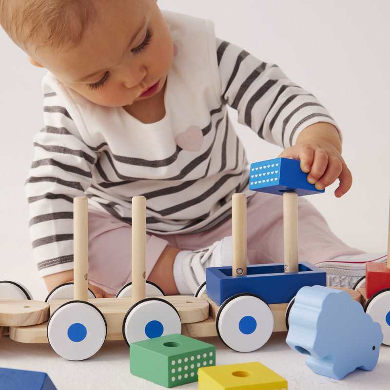 Train géant cubes et animaux en bois Oxybul